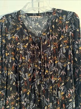 My Danielle Floral Button-Front Long-Sleeve Tunic Blouse
